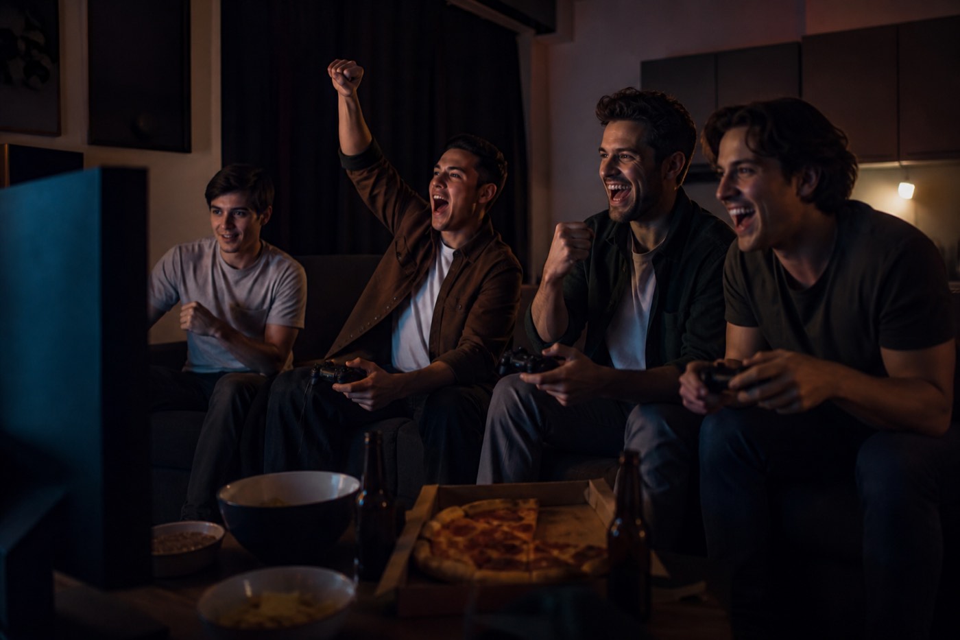 Friends in a game room